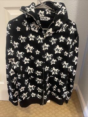 YLSK Black Star Print Zip Hoodie
